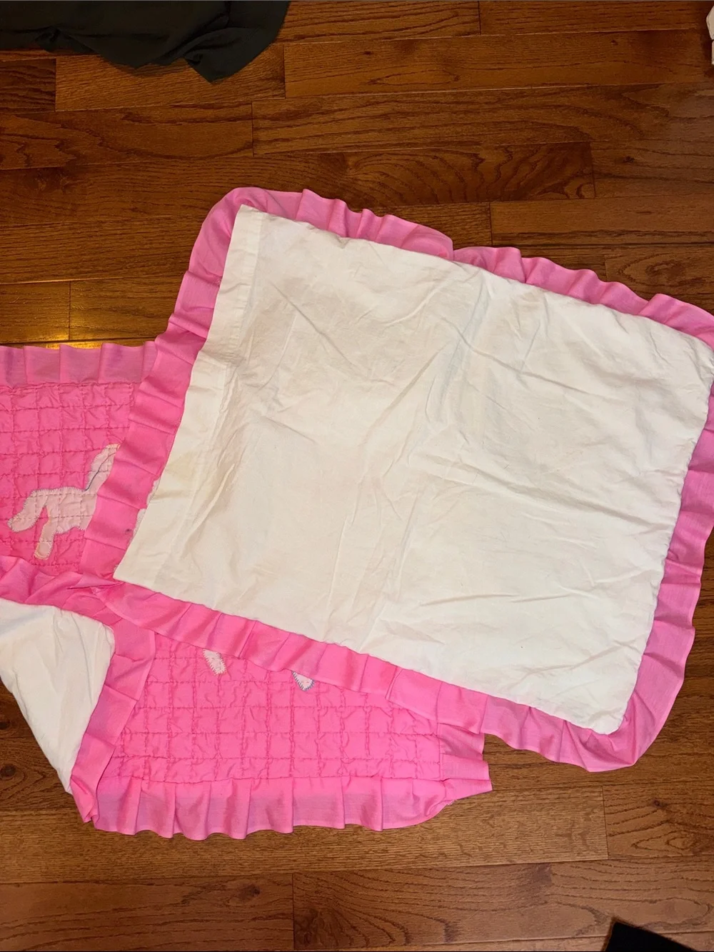 Vintage quilted Hot Pink quilted unicorn pillow shams